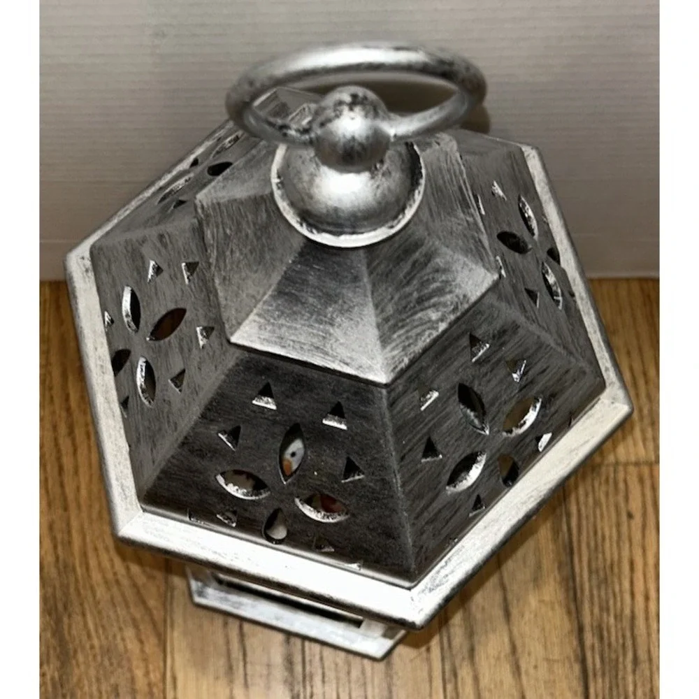 Christmas Silver Lantern Snowman Scene Trees‎ Light Lights Up Holiday Decor